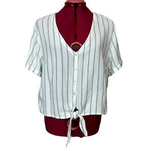 Anko viscose  short sleeve relaxed fit striped blouse waist tie